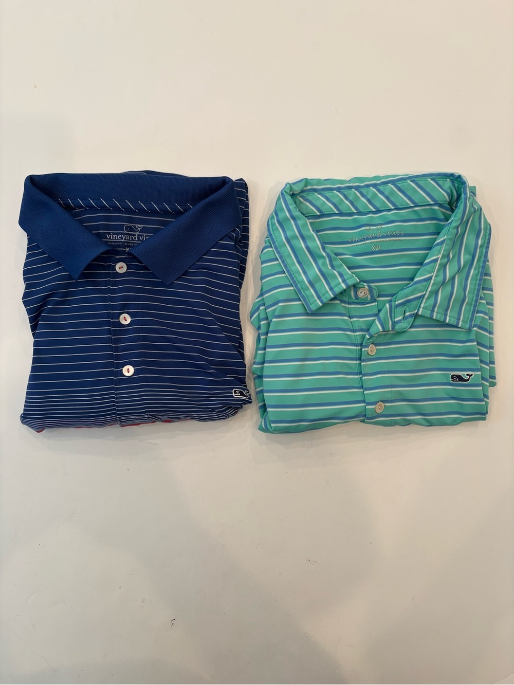 Lot of 2 Vineyard Vines Men's Navy and Aqua Striped Polo Duo-XXL-golf